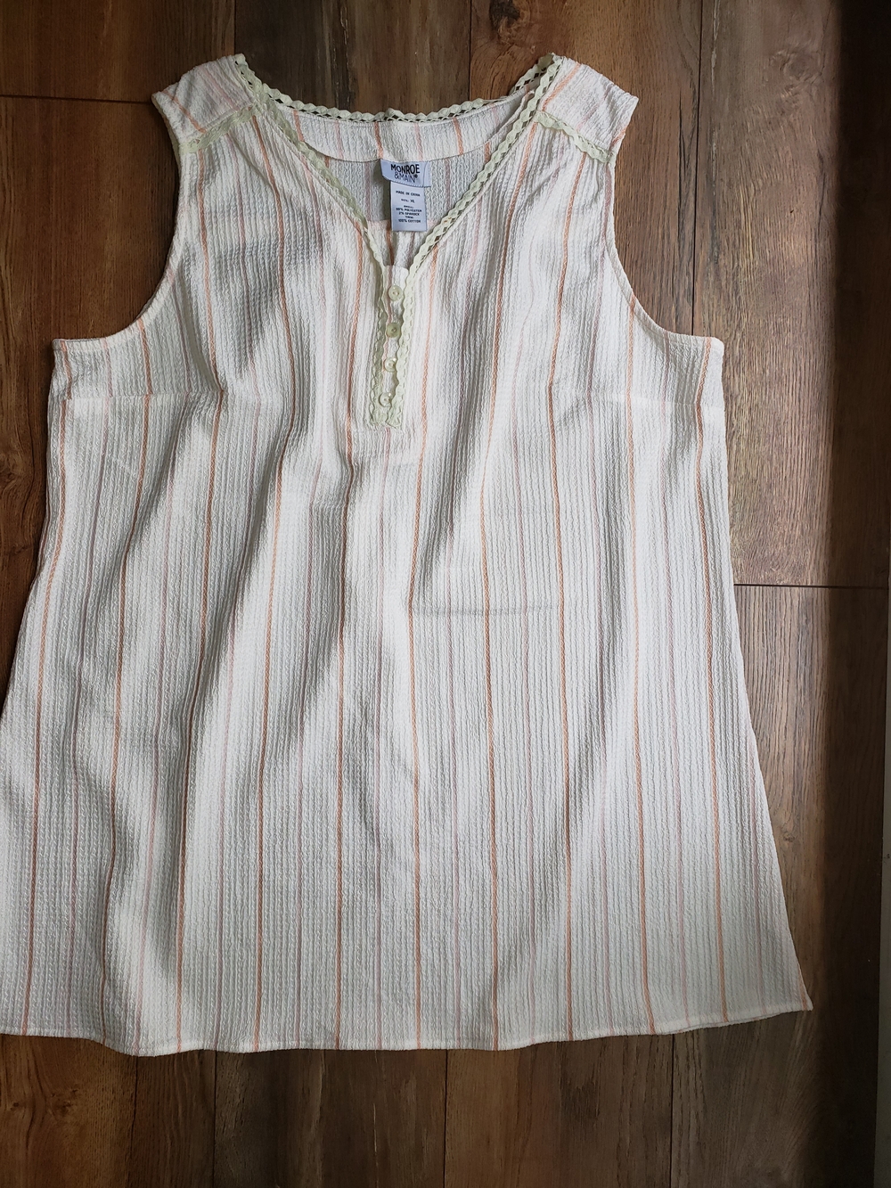 Monroe & Main Cream Sleeveless Tunic with Pale Orange Stripes